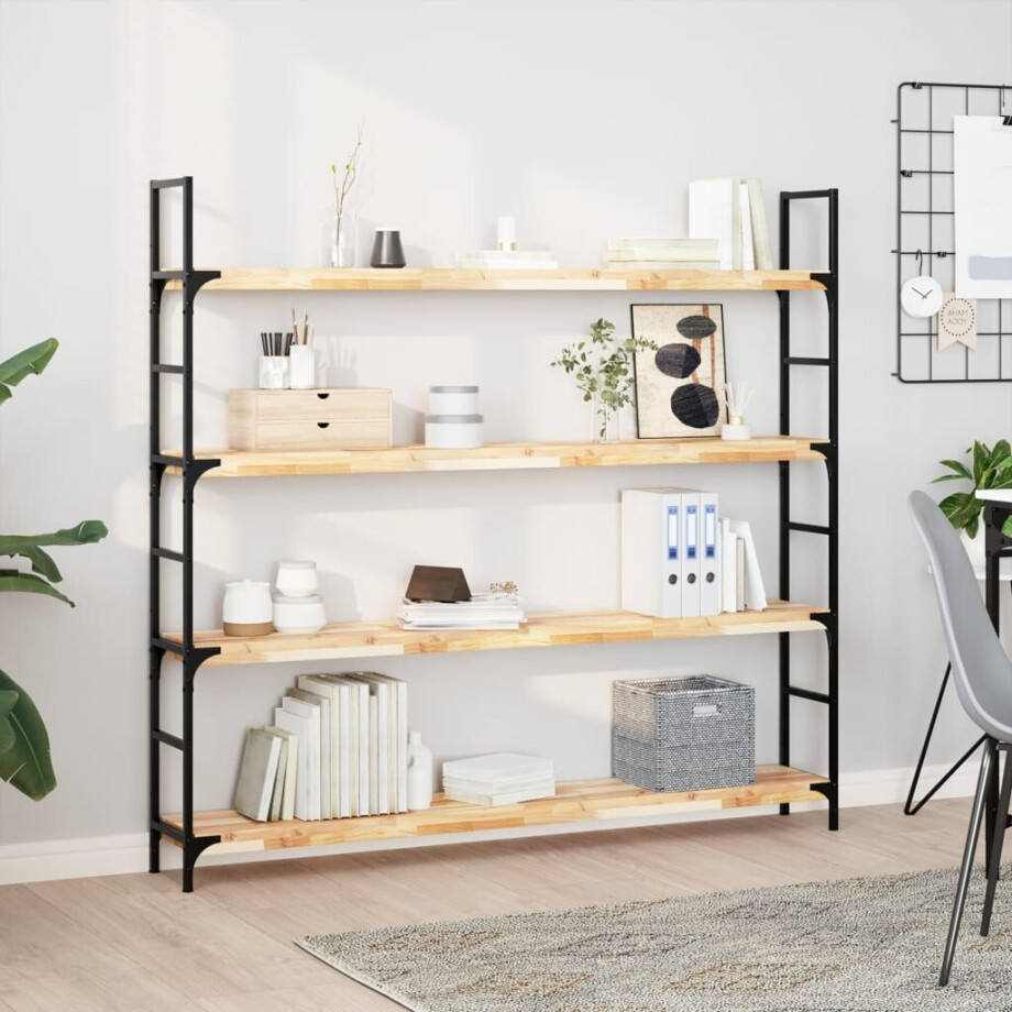 vidaXL Wandschappen 4 st zwevend 160x20x4 cm onbehandeld acaciahout afbeelding 1