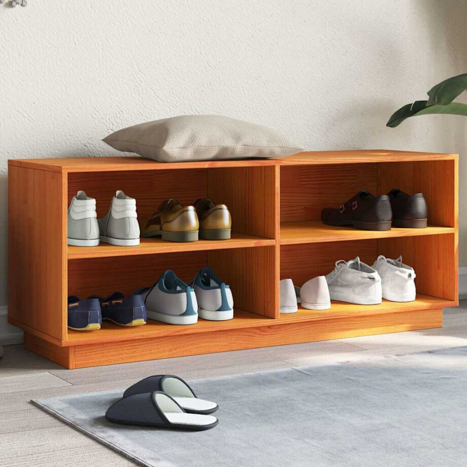 vidaXL Schoenenkast 110x34x45 cm massief grenenhout wasbruin afbeelding 1
