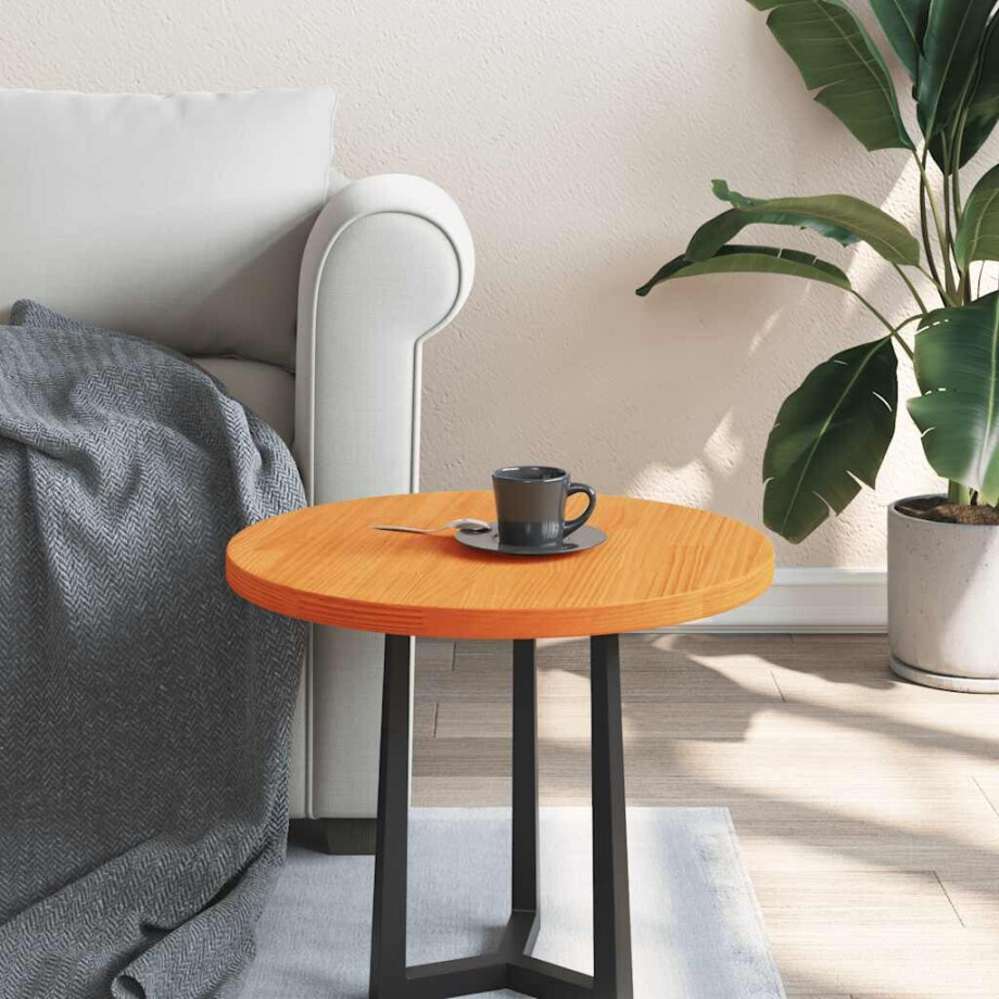 vidaXL Tafelblad rond Ø50x2,5 cm massief grenenhout wasbruin afbeelding 1