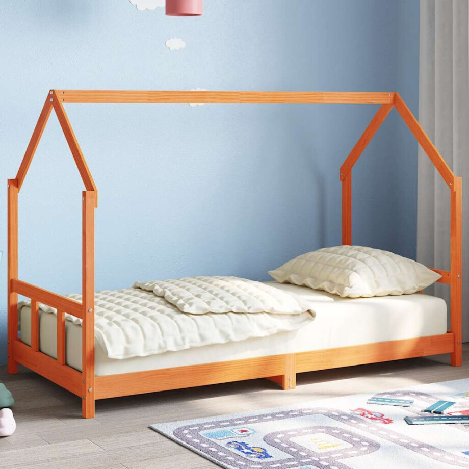 vidaXL Kinderbedframe massief grenenhout wasbruin 90x190 cm afbeelding 1