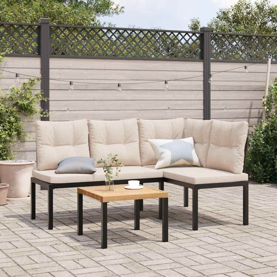 vidaXL Tuinbanken met kussens 2 st gepoedercoat staal zwart afbeelding 1