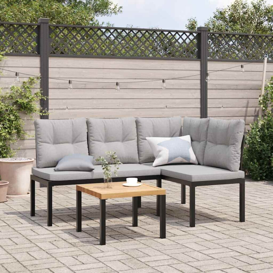 vidaXL Tuinbanken met kussens 2 st gepoedercoat staal zwart afbeelding 1