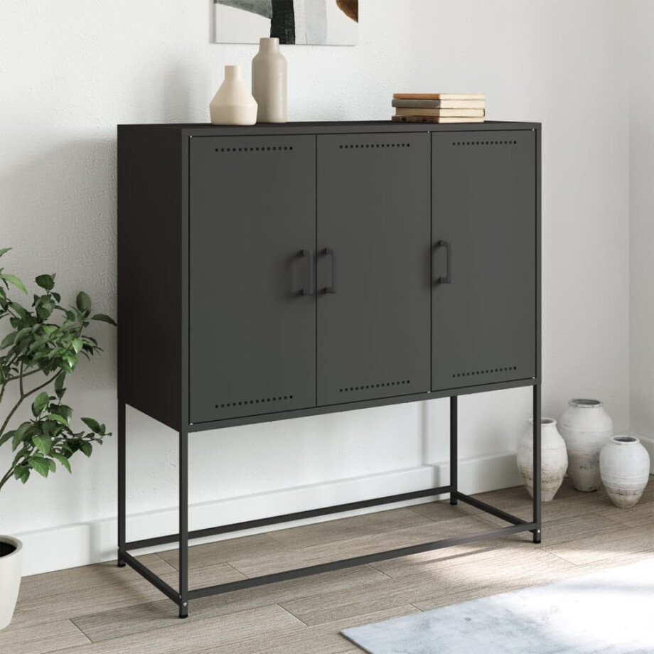 vidaXL Hoge kast 100,5x39x107 cm staal zwart afbeelding 1