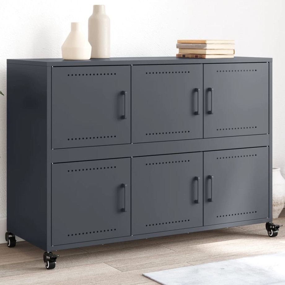 vidaXL Dressoir 100,5x39x72 cm koudgewalst staal antracietkleurig afbeelding 1