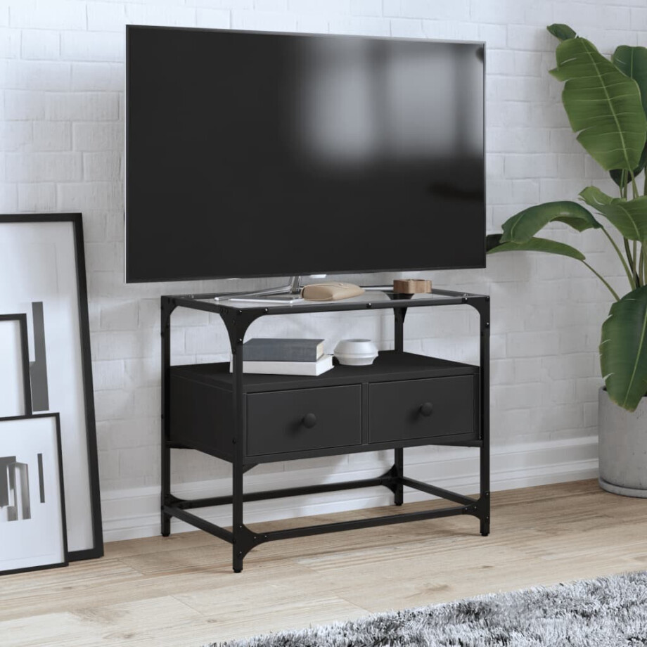 vidaXL Tv-meubel met glazen blad 60x35x51 cm bewerkt hout zwart afbeelding 1