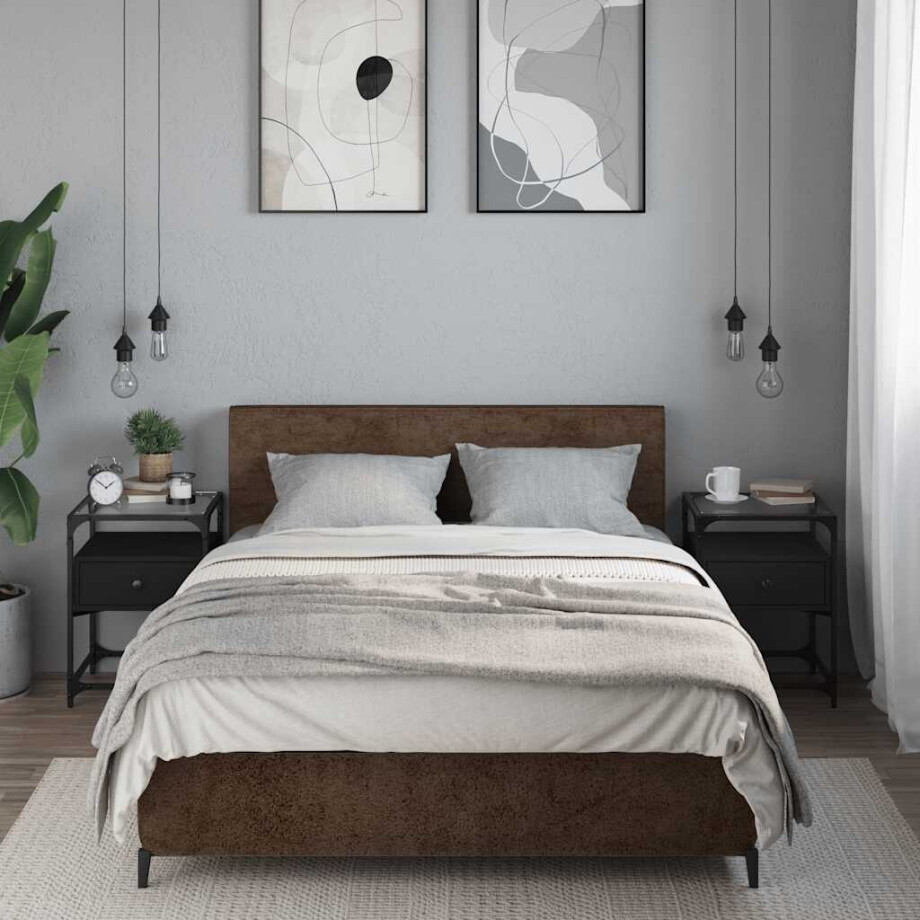 vidaXL Nachtkastjes 2 st 40x40x55 cm bewerkt hout zwart afbeelding 1