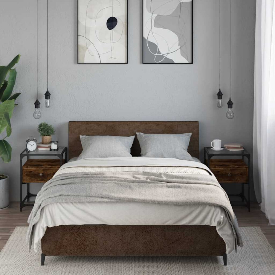 vidaXL Nachtkastjes 2 st 40x40x55 cm bewerkt hout gerookt eikenkleurig afbeelding 1