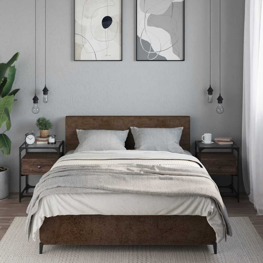 vidaXL Nachtkastjes 2 st 40x40x55 cm bewerkt hout bruin eikenkleurig afbeelding 1