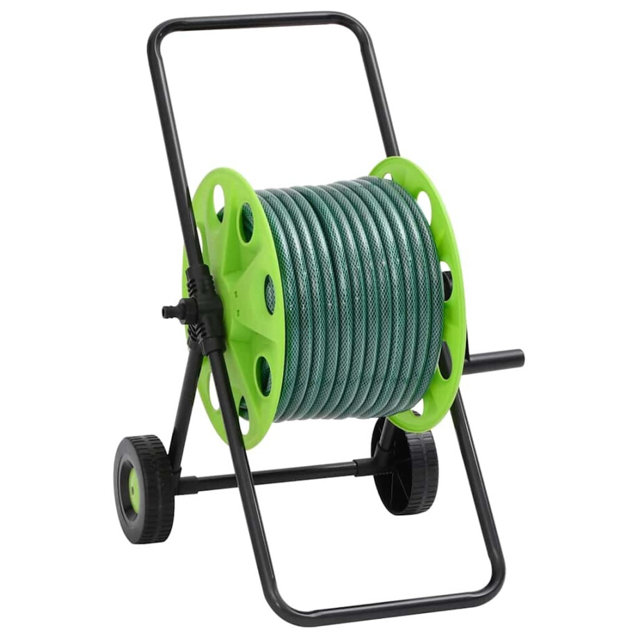 vidaXL Slanghaspelkar en slangkoppelset 0,5" vrijstaand 50 m PVC groen afbeelding 1