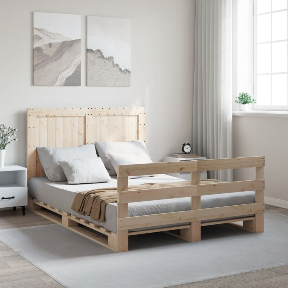 vidaXL Bedframe met hoofdbord massief grenenhout wit 140x200 cm vidaXL Bedframe met hoofdbord massief grenenhout wit 140x200 cm afbeelding 1