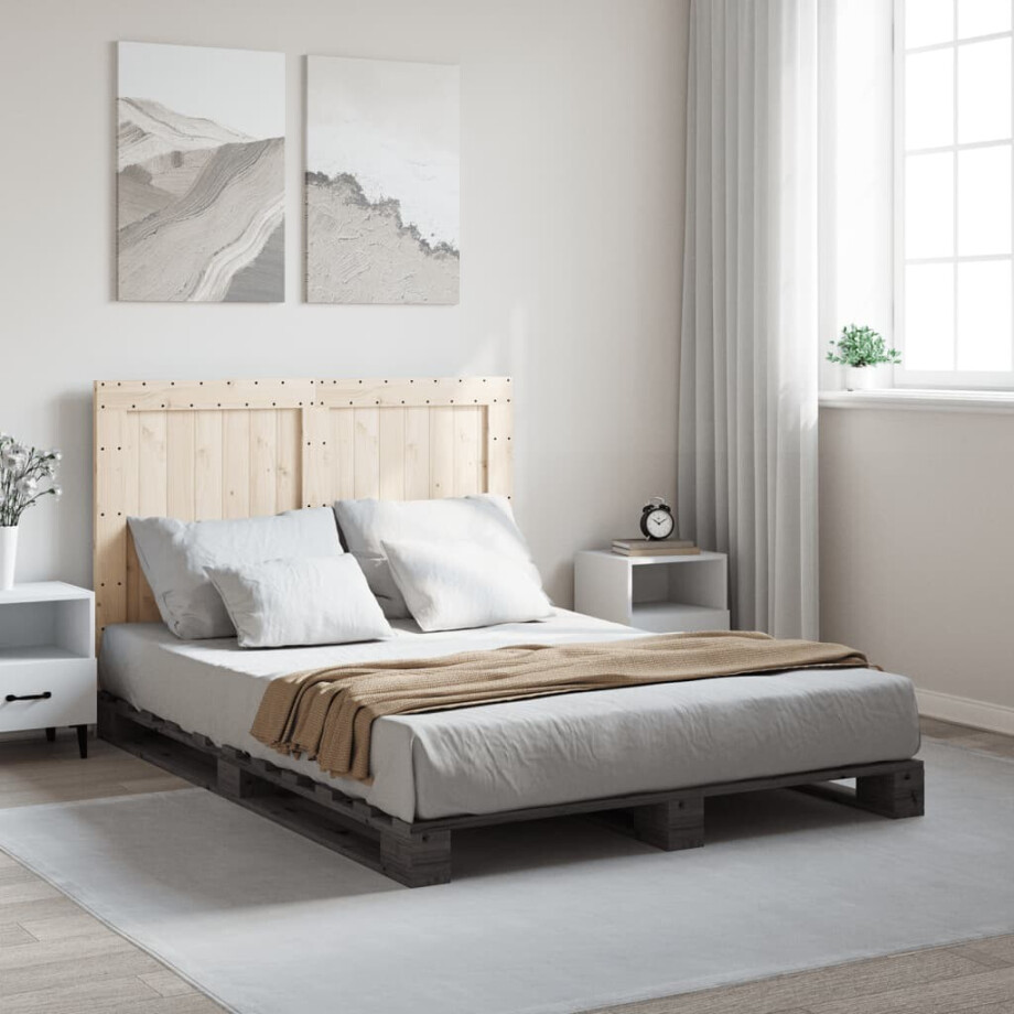 vidaXL Bedframe met hoofdbord massief grenenhout grijs 140x200 cm vidaXL Bedframe met hoofdbord massief grenenhout grijs 140x200 cm afbeelding 1