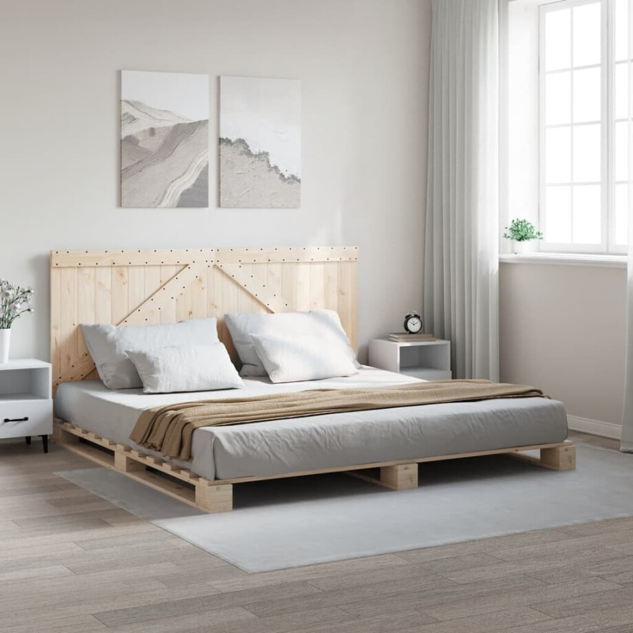 vidaXL Bedframe met hoofdbord massief grenenhout 200x200 cm vidaXL Bedframe met hoofdbord massief grenenhout 200x200 cm afbeelding 1