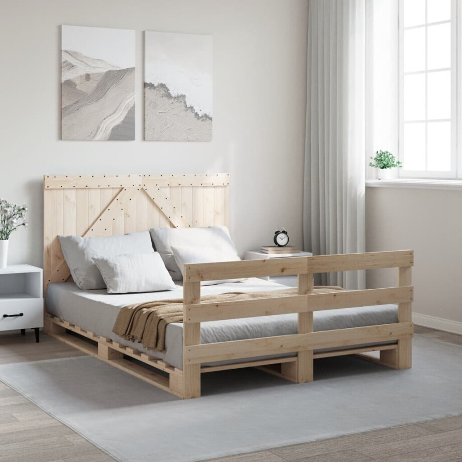 vidaXL Bedframe met hoofdbord massief grenenhout wit 140x200 cm vidaXL Bedframe met hoofdbord massief grenenhout wit 140x200 cm afbeelding 1