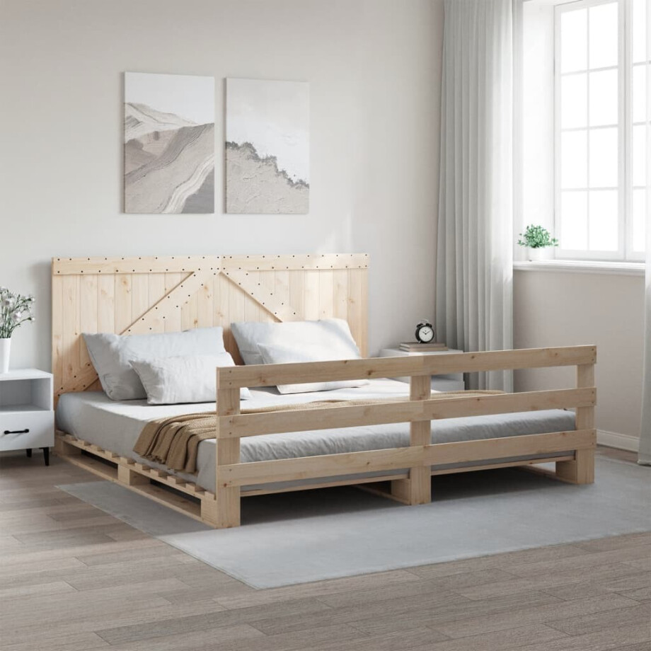 vidaXL Bedframe met hoofdbord massief grenenhout 200x200 cm vidaXL Bedframe met hoofdbord massief grenenhout 200x200 cm afbeelding 1