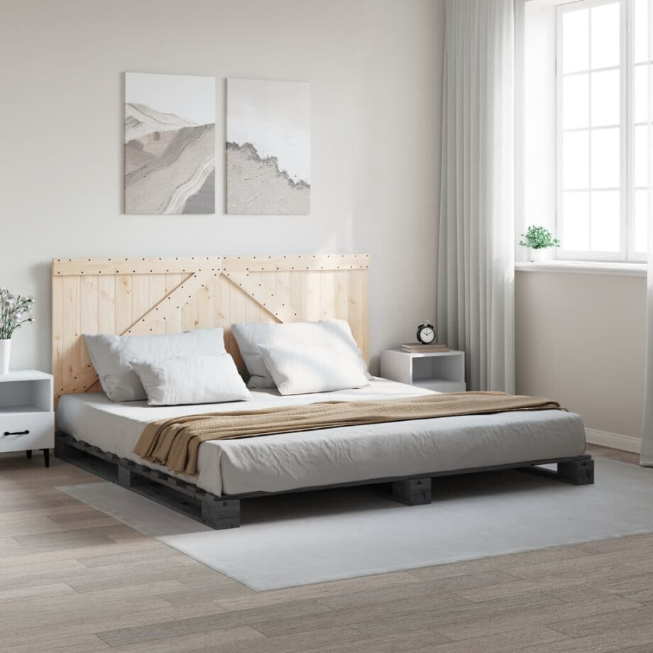 vidaXL Bedframe met hoofdbord massief grenenhout grijs 200x200 cm vidaXL Bedframe met hoofdbord massief grenenhout grijs 200x200 cm afbeelding 1