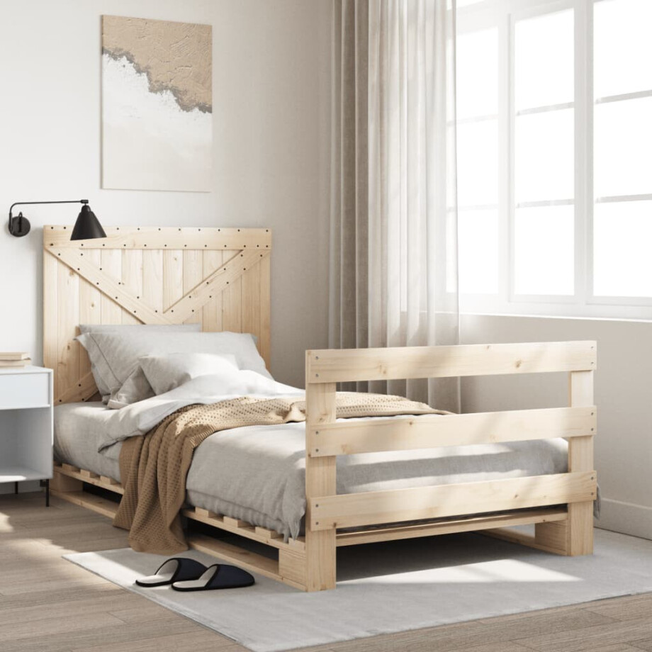 vidaXL Bedframe met hoofdbord massief grenenhout 100x200 cm vidaXL Bedframe met hoofdbord massief grenenhout 100x200 cm afbeelding 1