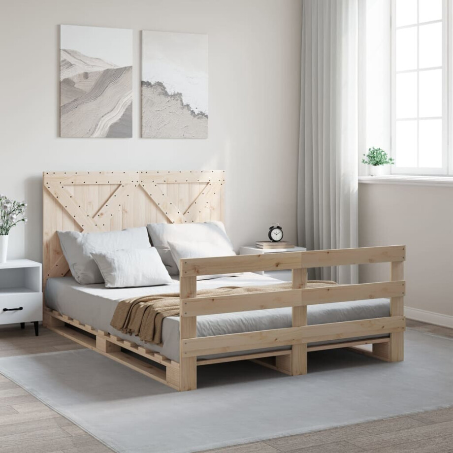 vidaXL Bedframe met hoofdbord massief grenenhout wit 140x200 cm vidaXL Bedframe met hoofdbord massief grenenhout wit 140x200 cm afbeelding 1