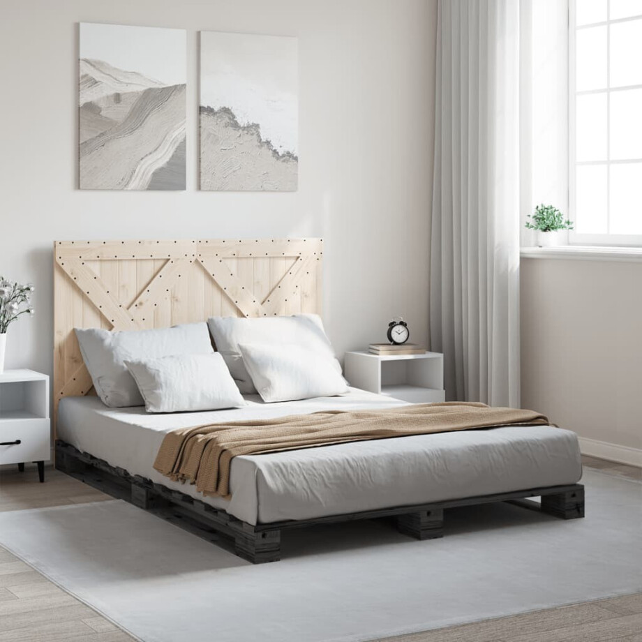 vidaXL Bedframe met hoofdbord massief grenenhout grijs 140x200 cm vidaXL Bedframe met hoofdbord massief grenenhout grijs 140x200 cm afbeelding 1