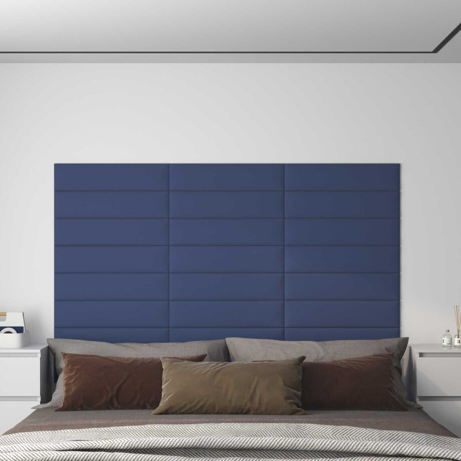 vidaXL Wandhoofdbord 12 pcs Blauw 60 x 15 cm Stof afbeelding 1