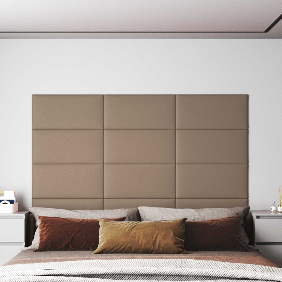 vidaXL Wandhoofdbord 12 st 60 x 30 cm Cappuccino Stof vidaXL Wandhoofdbord 12 st 60 x 30 cm Cappuccino Stof afbeelding 1