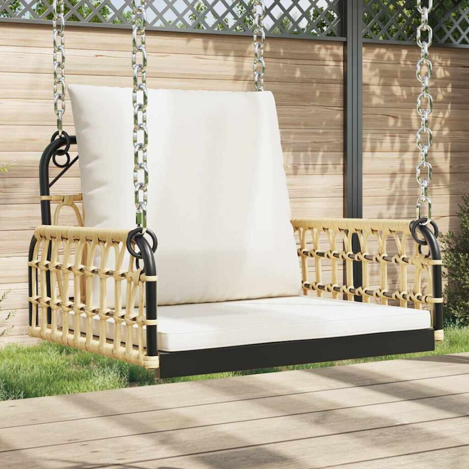 vidaXL Schommelstoel met kussens 63x58x39 cm poly rattan en staal afbeelding 1