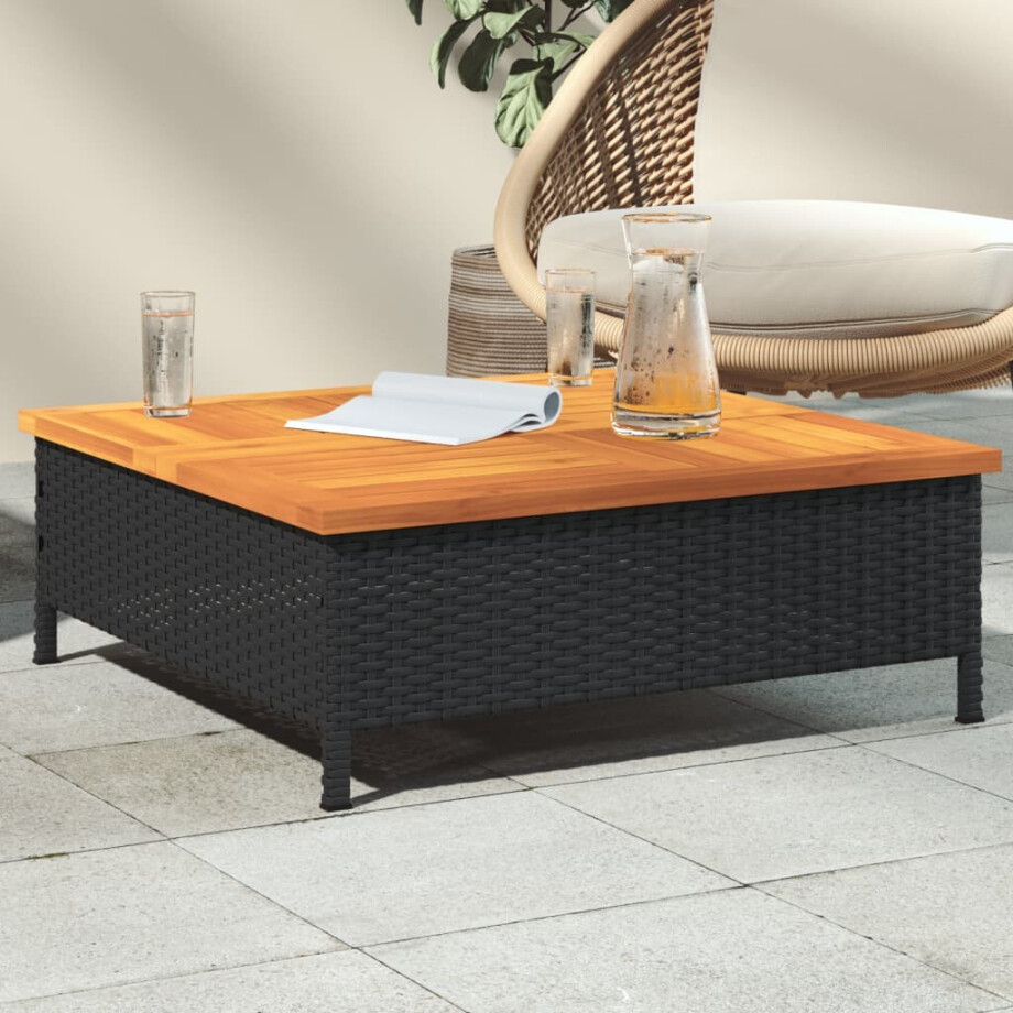 vidaXL Tuintafel 70x70x25 cm poly rattan en acaciahout zwart vidaXL Tuintafel 70x70x25 cm poly rattan en acaciahout zwart afbeelding 1