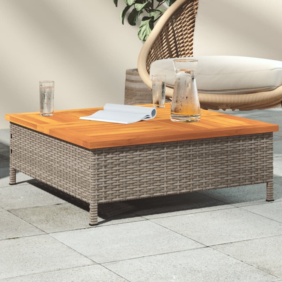 vidaXL Tuintafel 70x70x25 cm poly rattan en acaciahout grijs vidaXL Tuintafel 70x70x25 cm poly rattan en acaciahout grijs afbeelding 1