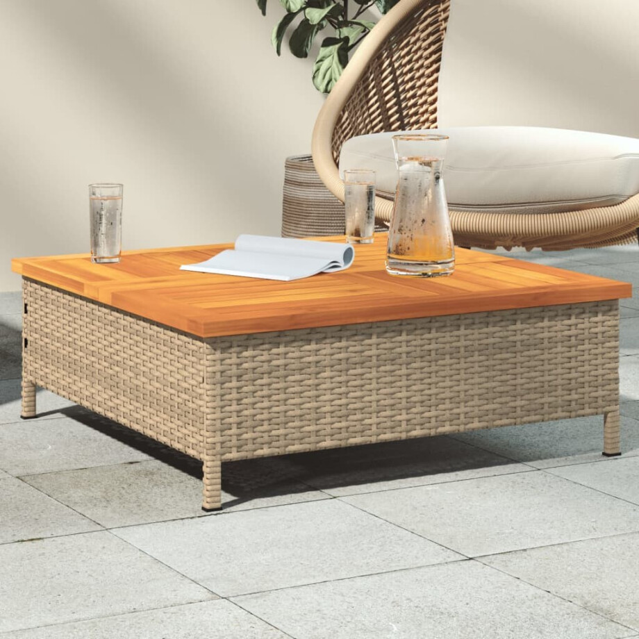 vidaXL Tuintafel 70x70x25 cm poly rattan en acaciahout beige vidaXL Tuintafel 70x70x25 cm poly rattan en acaciahout beige afbeelding 1