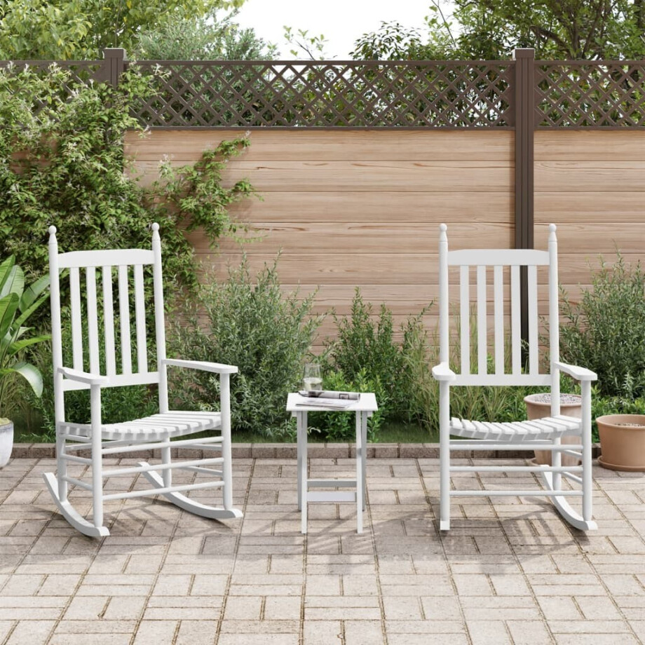 vidaXL Schommelstoelen 2 st met inklapbare tafel populierenhout wit afbeelding 1
