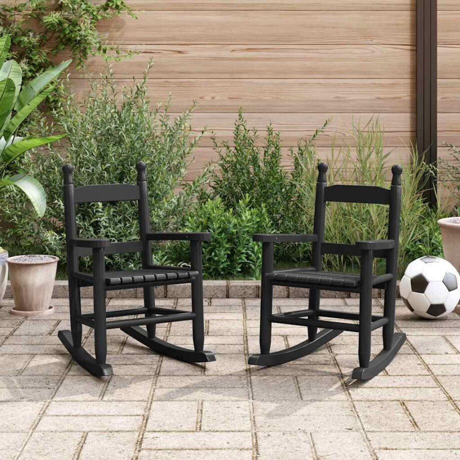 vidaXL Schommelstoelen 2 st voor kinderen massief populierenhout zwart vidaXL Schommelstoelen 2 st voor kinderen massief populierenhout zwart afbeelding 1