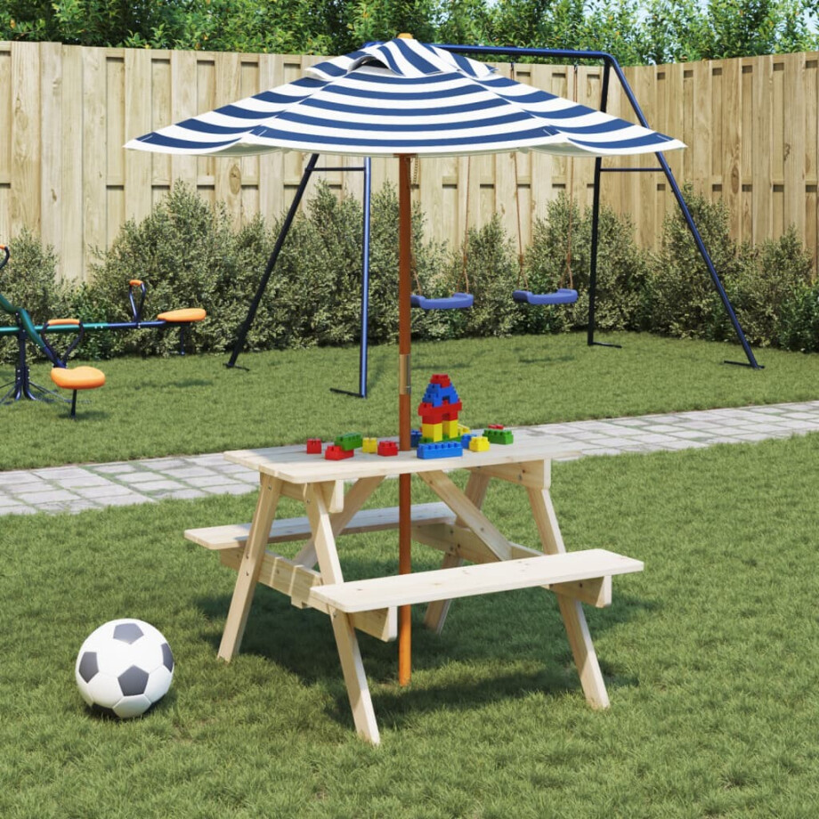 vidaXL Picknicktafel voor 4 kinderen met parasol massief vurenhout afbeelding 1