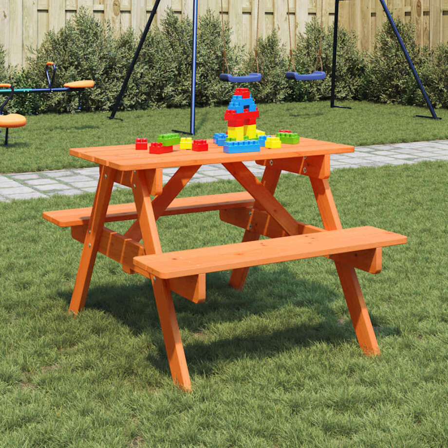 vidaXL Picknicktafel voor 4 kinderen met parasolgat massief vurenhout afbeelding 1