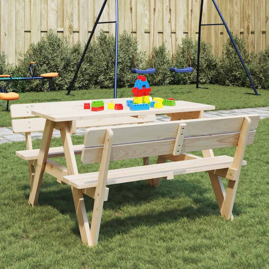 vidaXL Picknicktafel voor 4 kinderen met parasolgat massief vurenhout afbeelding 1