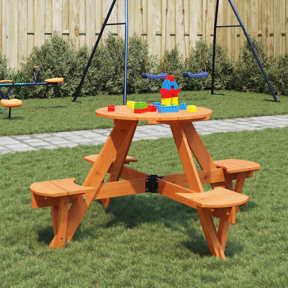 vidaXL Picknicktafel voor 4 kinderen met parasolgat rond vurenhout afbeelding 1