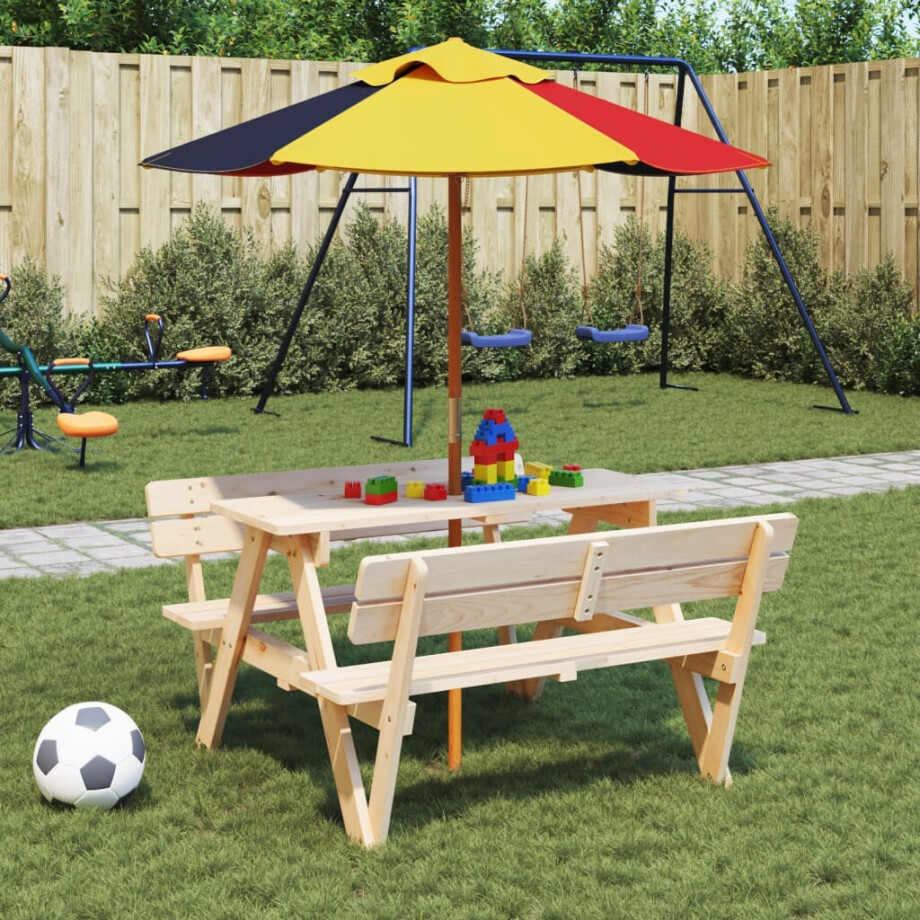 vidaXL Parasol voor kinderen met houten paal Ø120x140 cm afbeelding 1