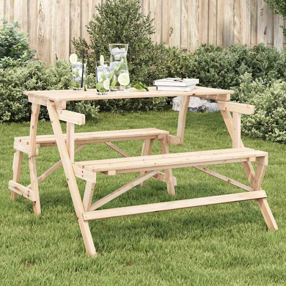 vidaXL Picknicktafel met banken 2-in-1 ombouwbaar massief vurenhout afbeelding 1