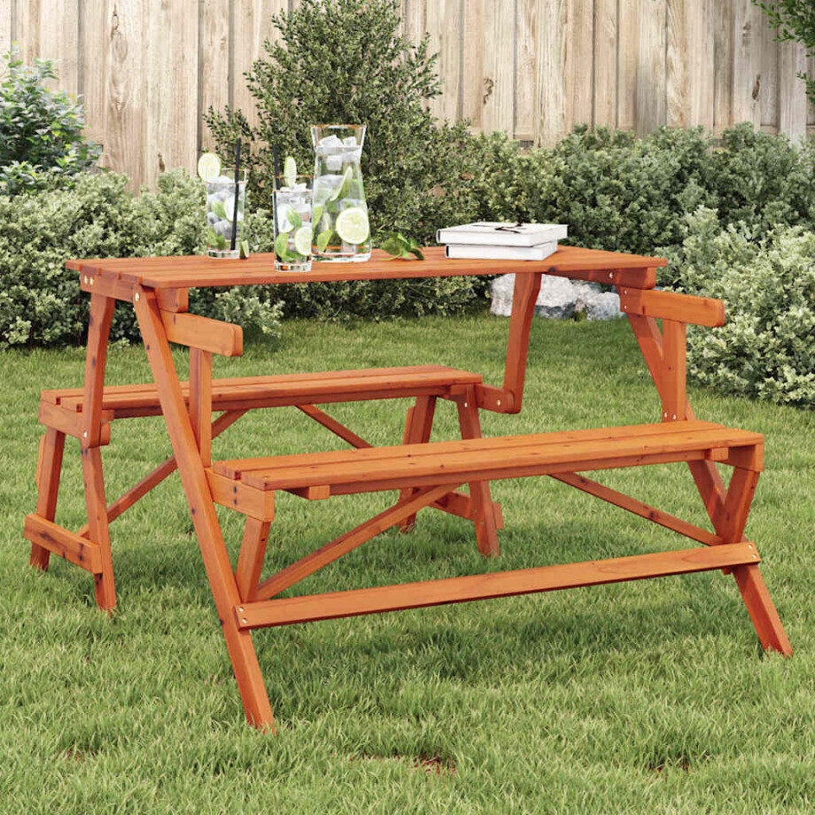 vidaXL Picknicktafel met banken 2-in-1 ombouwbaar massief vurenhout afbeelding 1