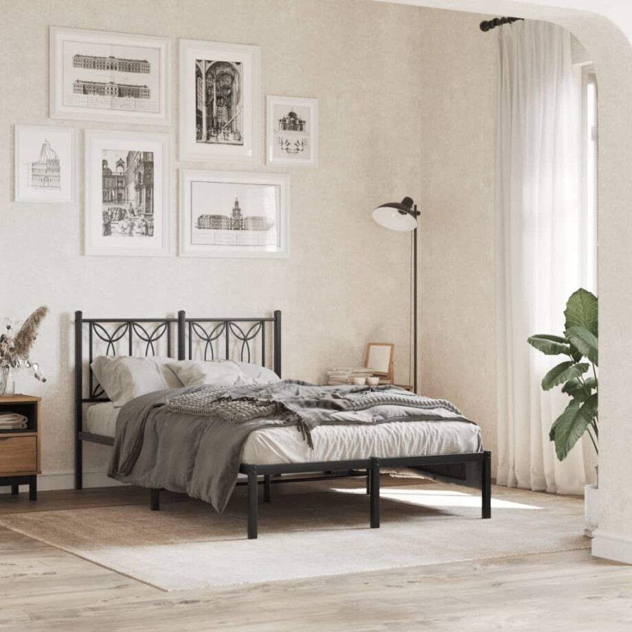 vidaXL Bedframe met hoofdbord metaal zwart 120x190 cm afbeelding 1