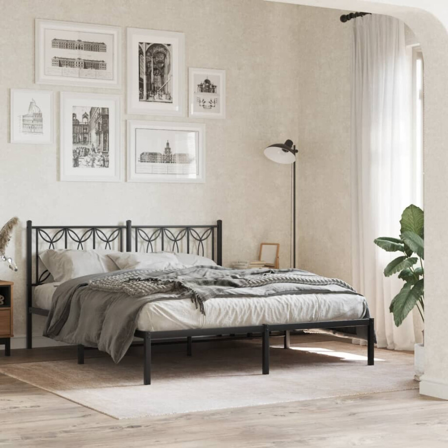 vidaXL Bedframe met hoofdbord metaal zwart 150x200 cm vidaXL Bedframe met hoofdbord metaal zwart 150x200 cm afbeelding 1
