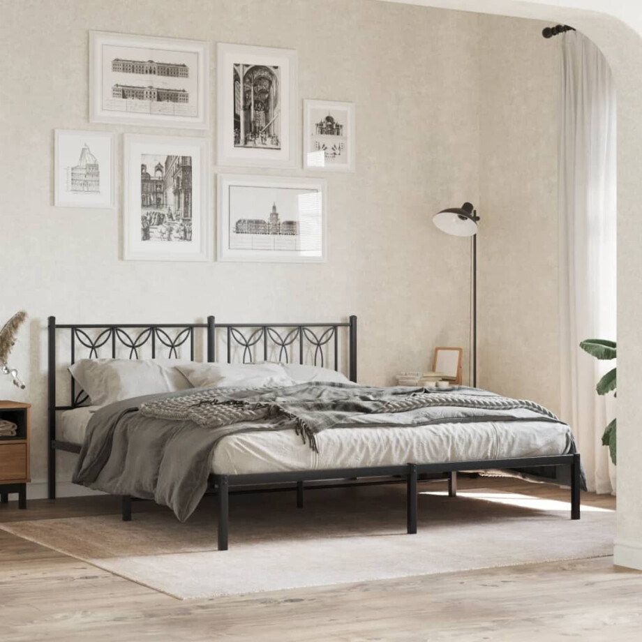 vidaXL Bedframe met hoofdbord metaal zwart 183x213 cm afbeelding 1