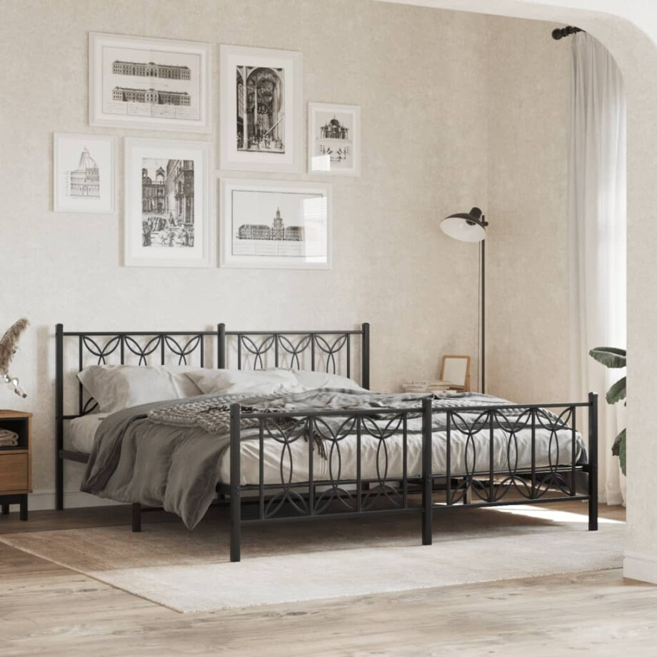 vidaXL Bedframe met hoofd- en voeteneinde metaal zwart 183x213 cm afbeelding 1