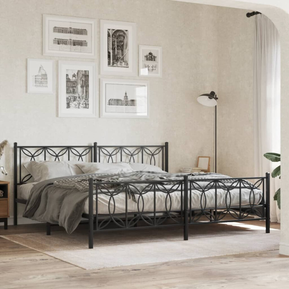vidaXL Bedframe met hoofd- en voeteneinde metaal zwart 193x203 cm afbeelding 1