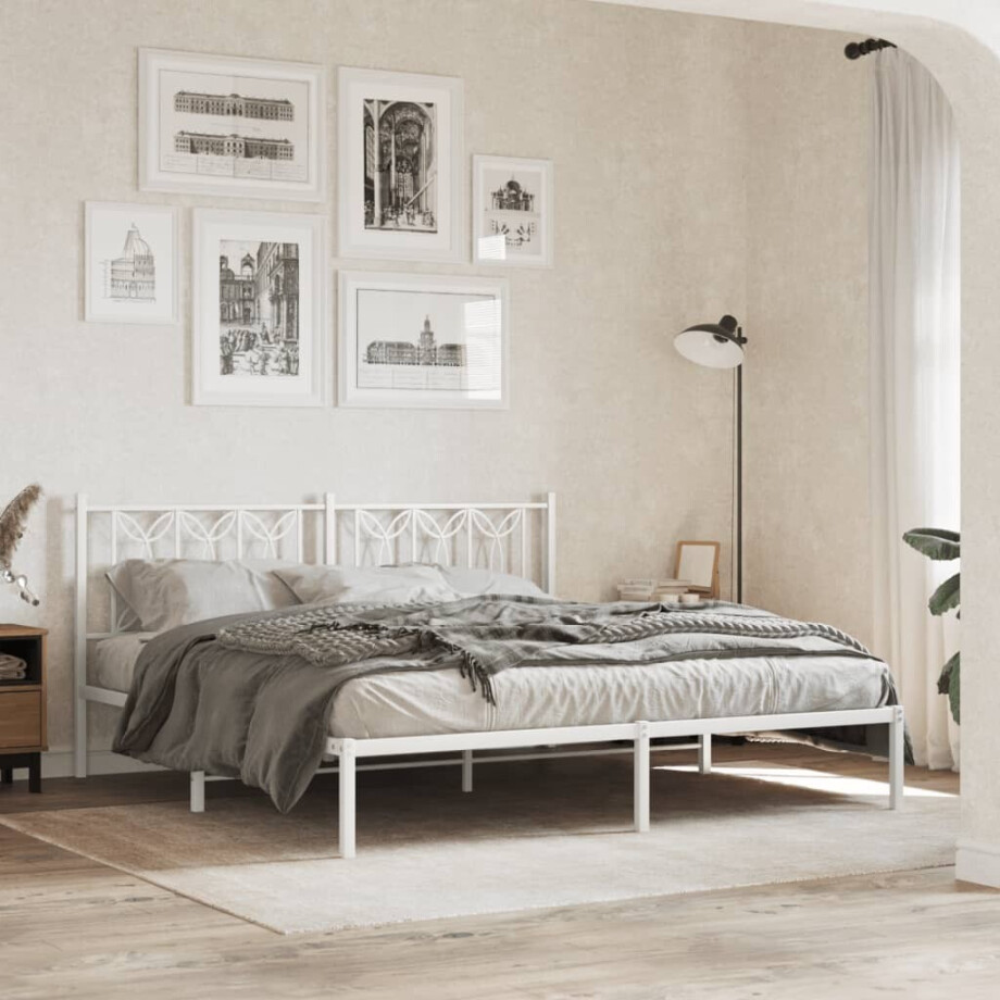 vidaXL Bedframe met hoofdbord metaal wit 180x200 cm afbeelding 1