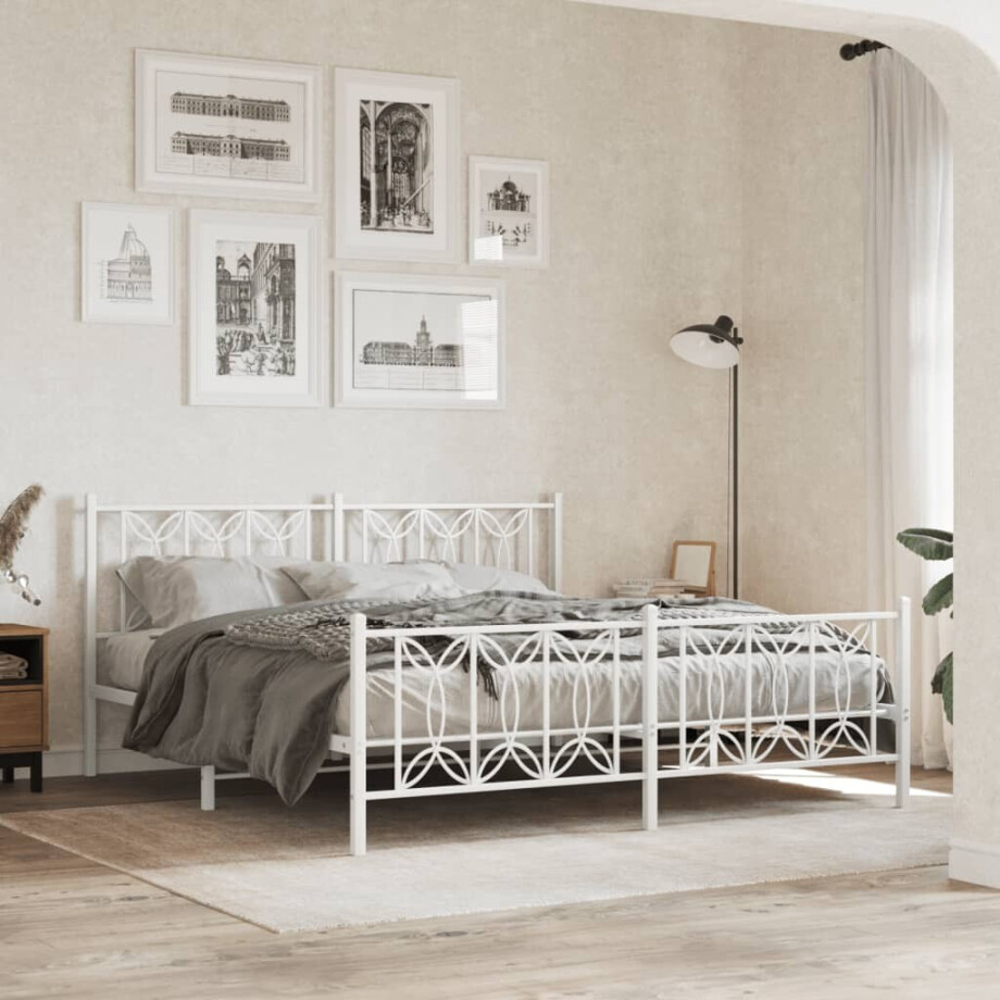 vidaXL Bedframe met hoofd- en voeteneinde metaal wit 183x213 cm vidaXL Bedframe met hoofd- en voeteneinde metaal wit 183x213 cm afbeelding 1