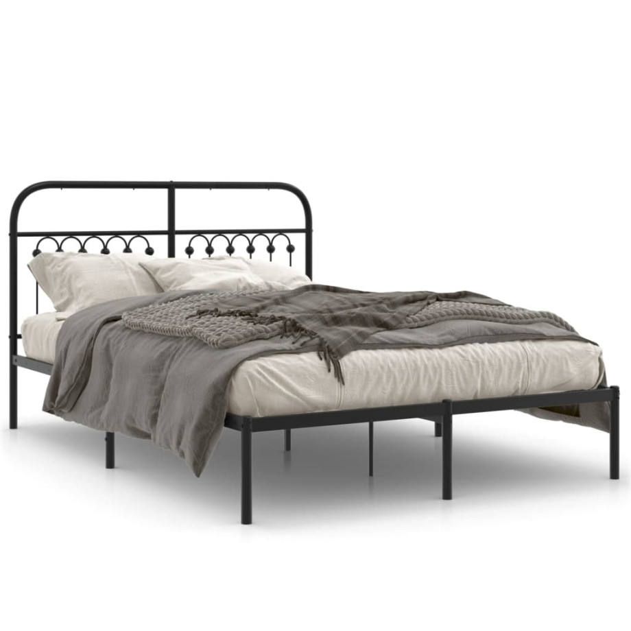 vidaXL Bedframe met hoofdbord metaal zwart 140x190 cm afbeelding 1