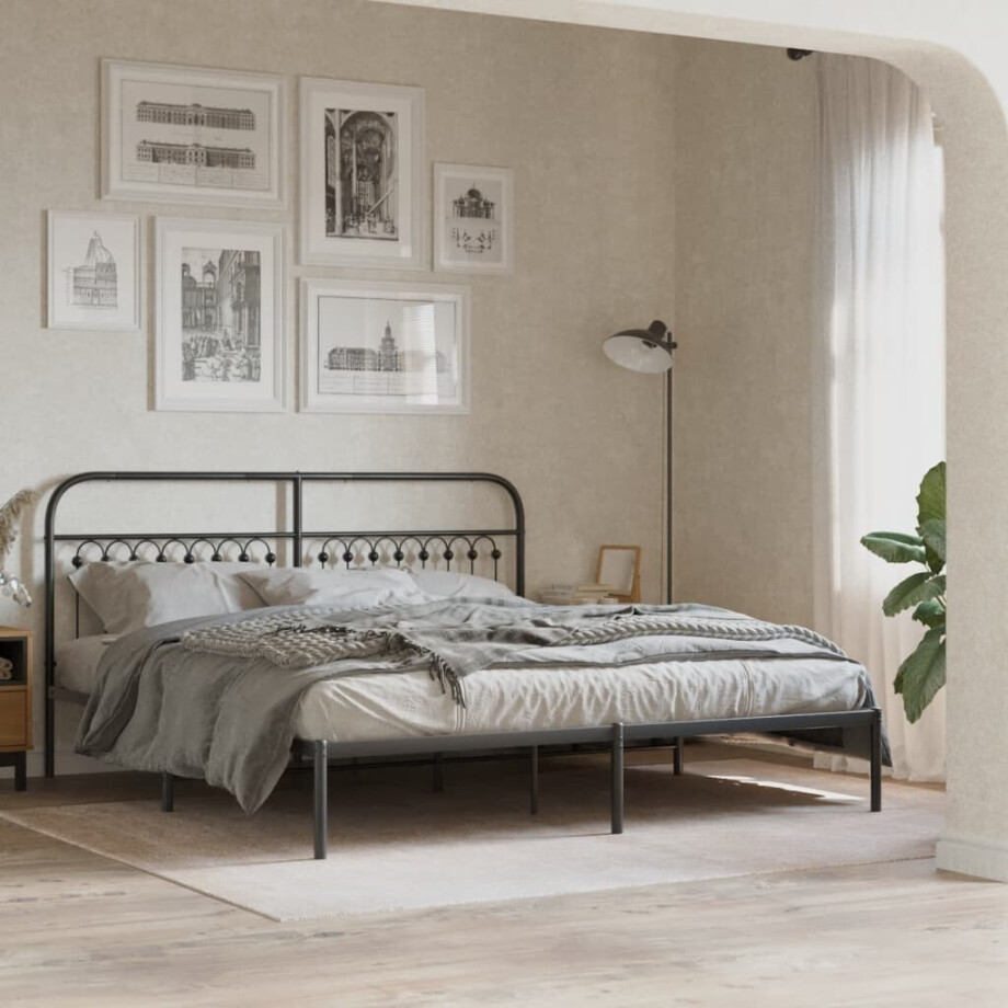 vidaXL Bedframe met hoofdbord metaal zwart 183x213 cm afbeelding 1