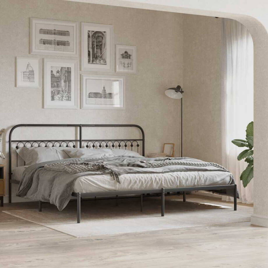 vidaXL Bedframe met hoofdbord metaal zwart 200x200 cm afbeelding 1