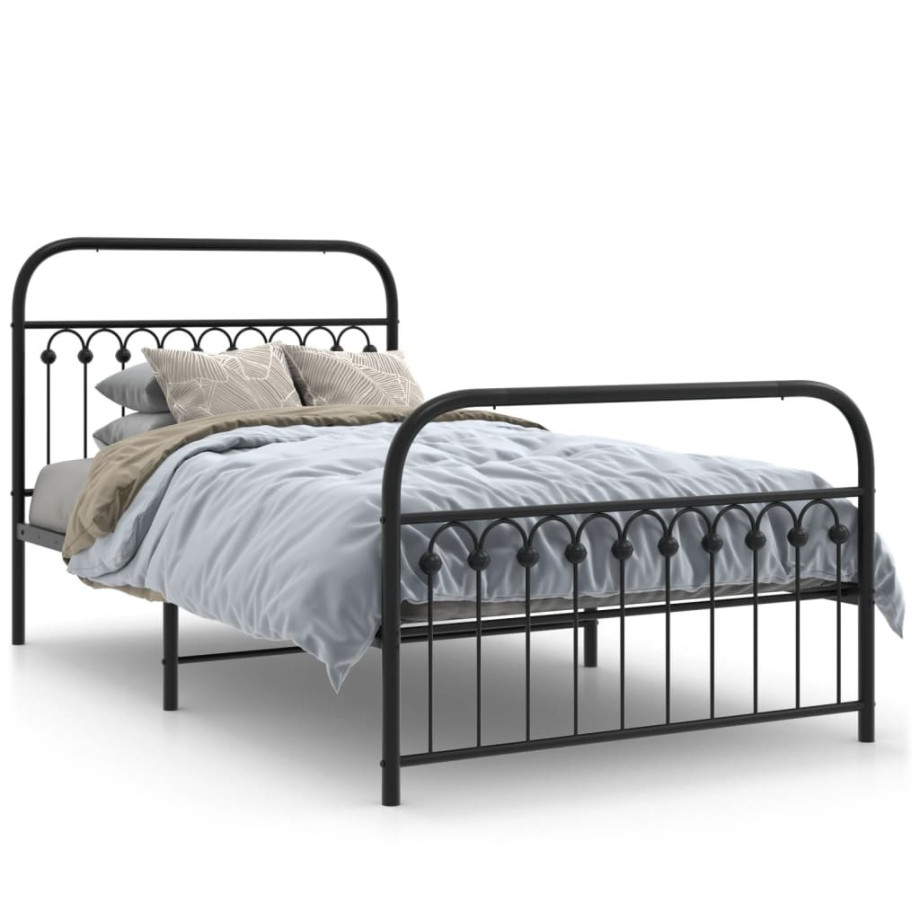 vidaXL Bedframe met hoofd- en voeteneinde metaal zwart 107x203 cm afbeelding 1