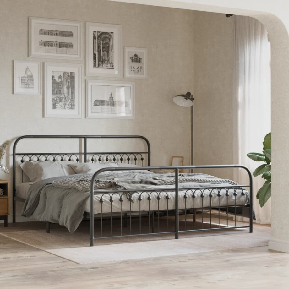 vidaXL Bedframe met hoofd- en voeteneinde metaal zwart 183x213 cm afbeelding 1