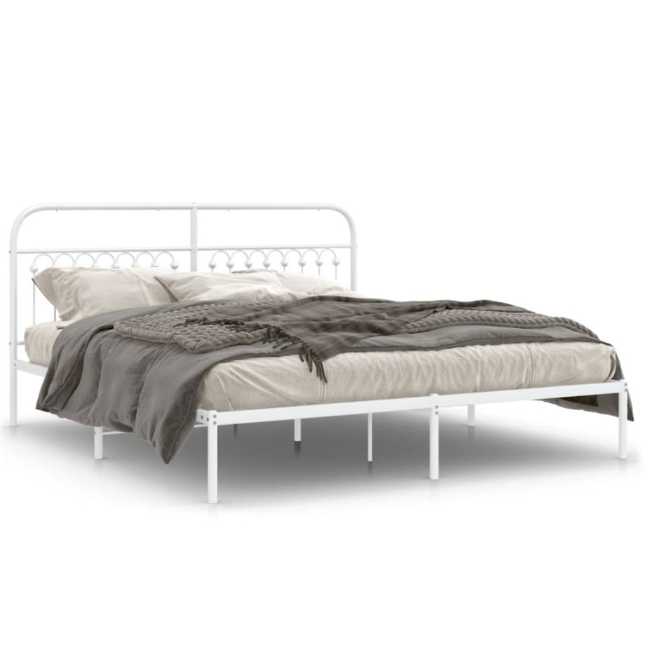 vidaXL Bedframe met hoofdbord metaal wit 183x213 cm afbeelding 1